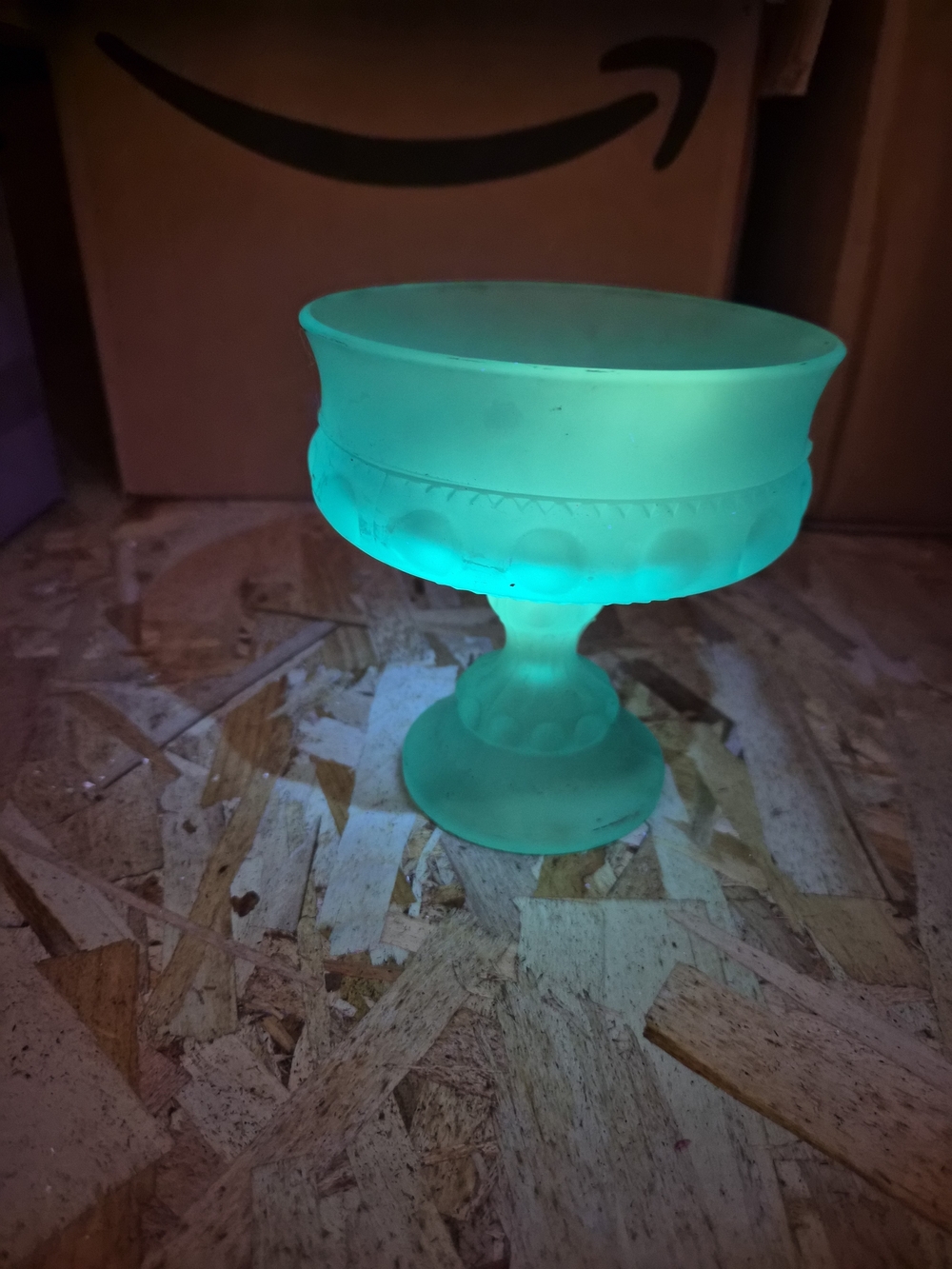GLOWS**Vintage Indiana Glass "Kings Crown" Compote "Blue Satin Mist"